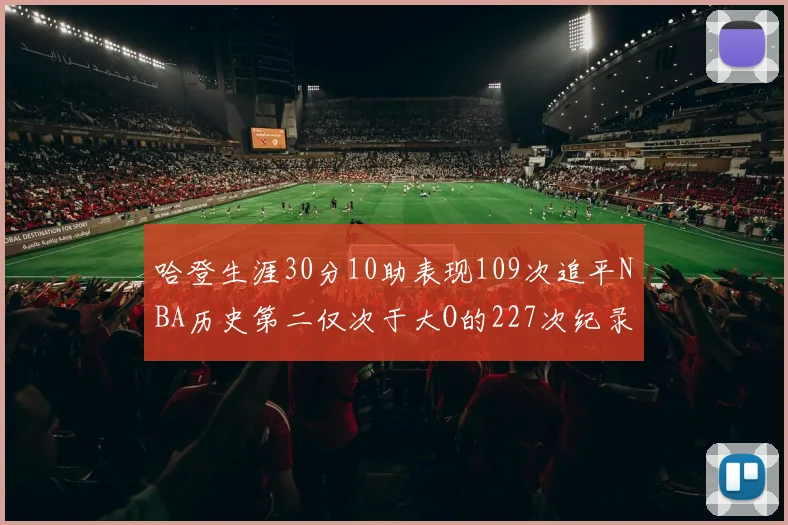 哈登生涯30分10助表现109次追平NBA历史第二仅次于大O的227次纪录